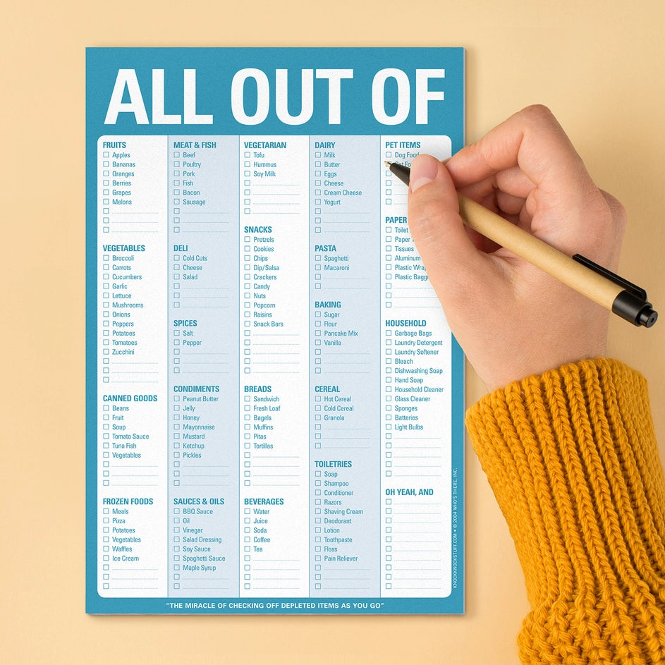 "All Out Of" Grocery List (Blue) - Notepad
