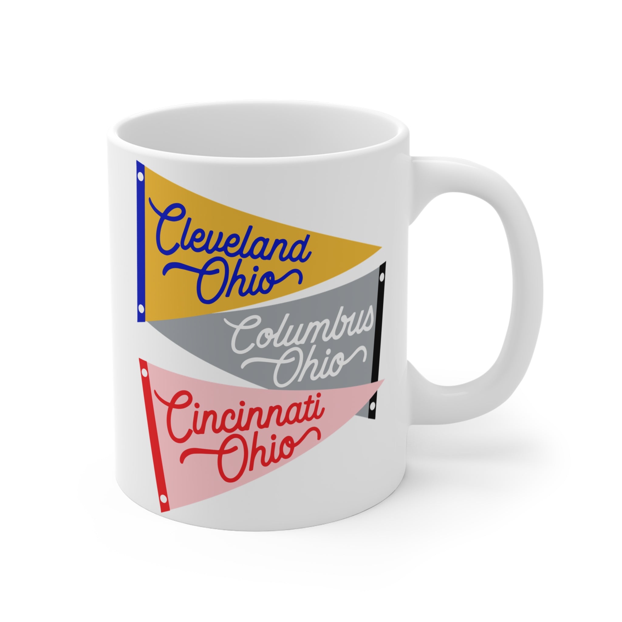 Ohio Cities Pennant Mug — Cleveland, Columbus & Cincinnati 11oz