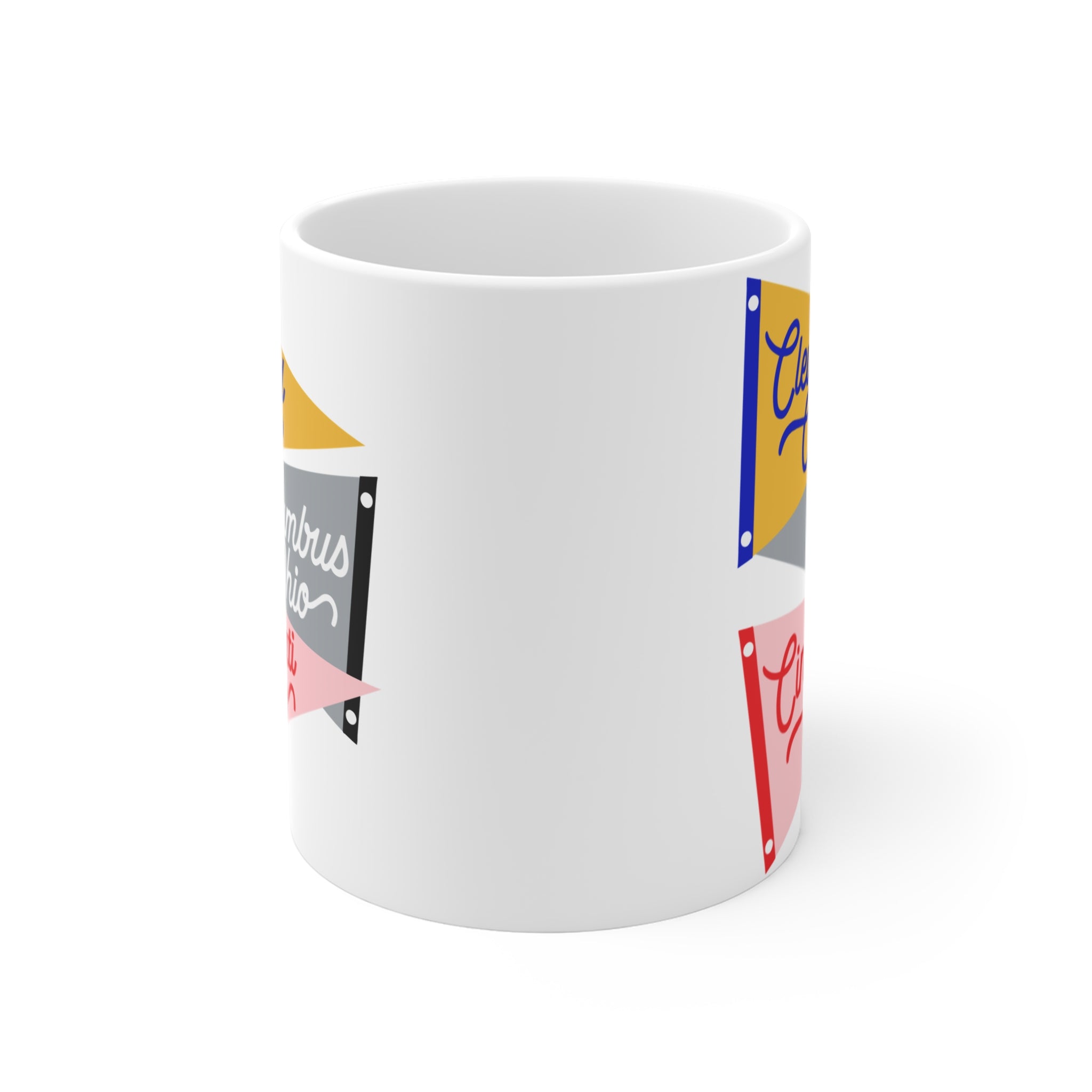 Ohio Cities Pennant Mug — Cleveland, Columbus & Cincinnati 11oz