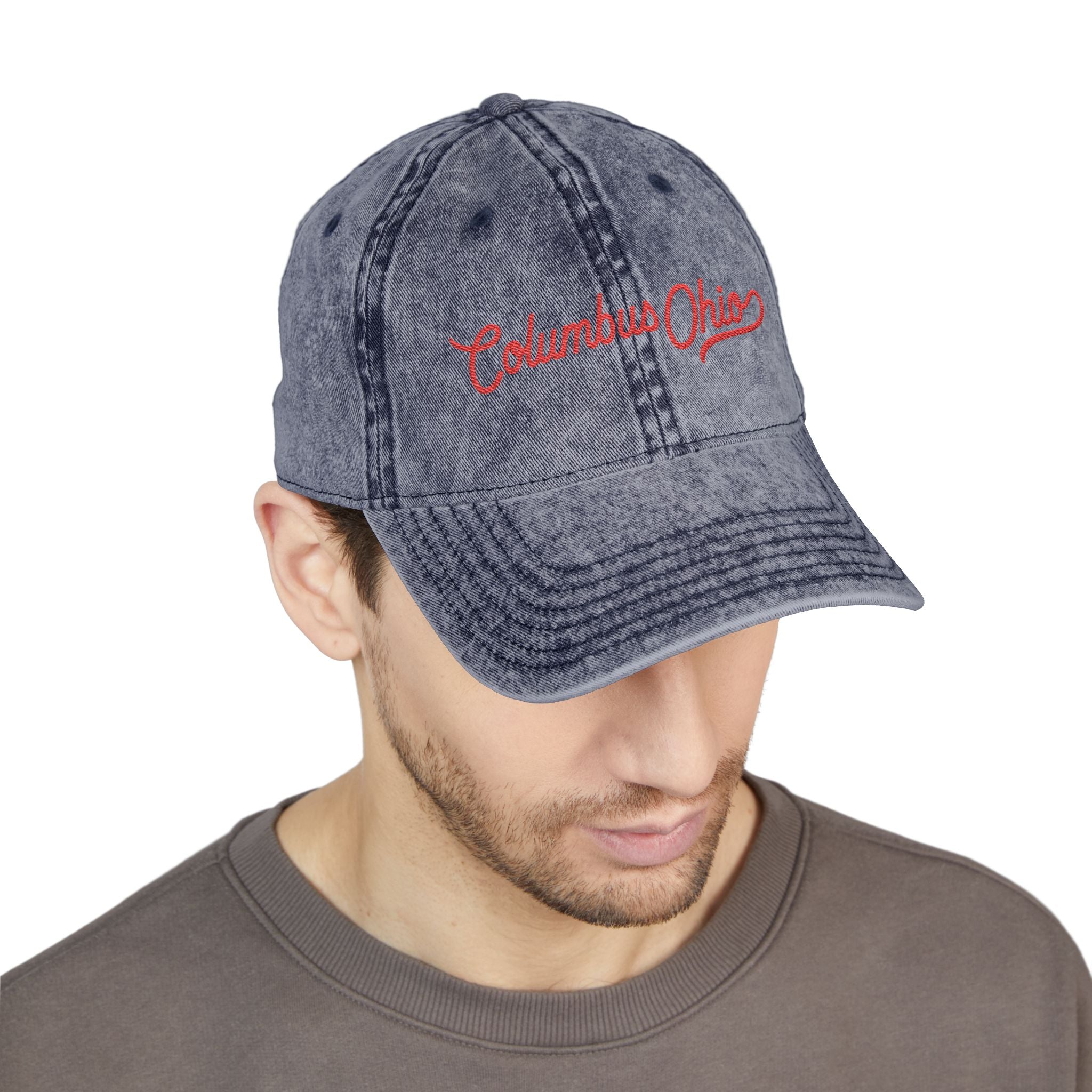Vintage Embroidered Cap — "Columbus, Ohio" Script Dad Hat