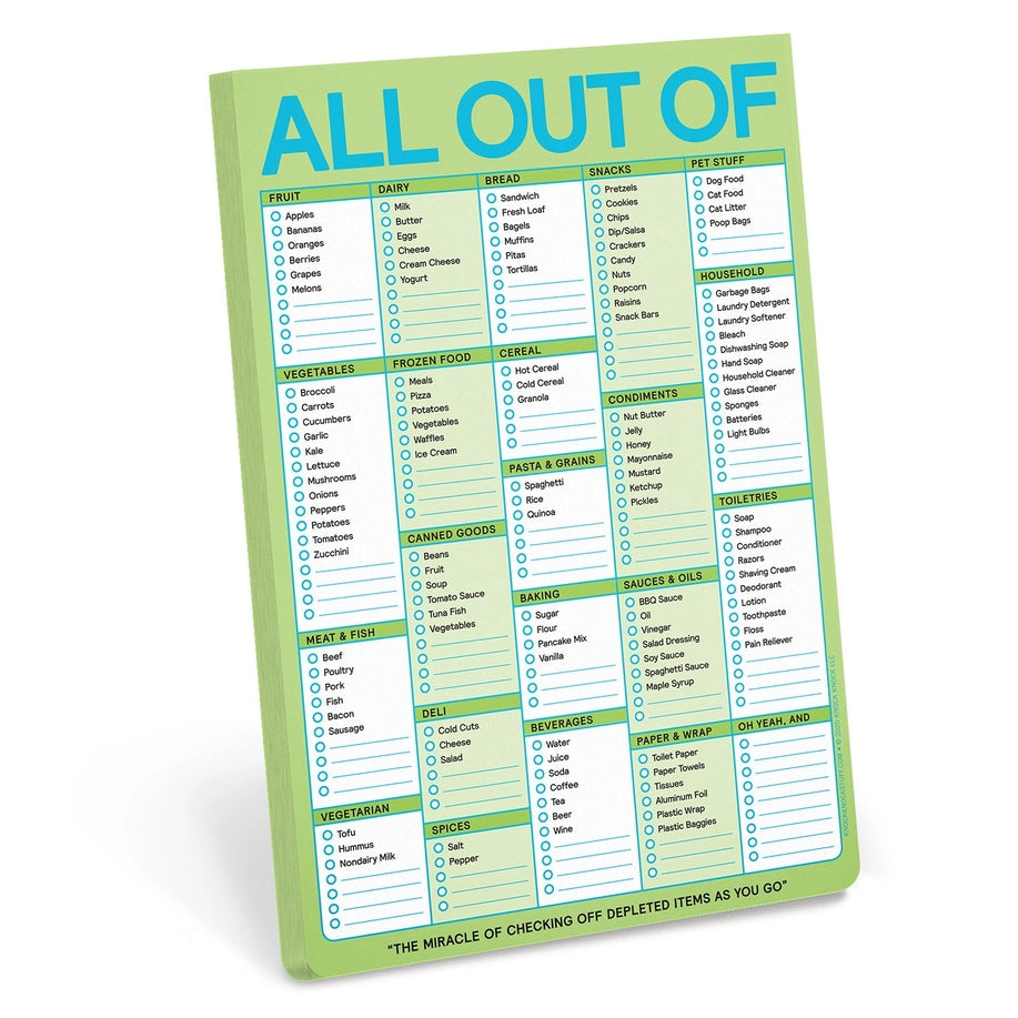 "All Out Of" Grocery List (Green) - Notepad