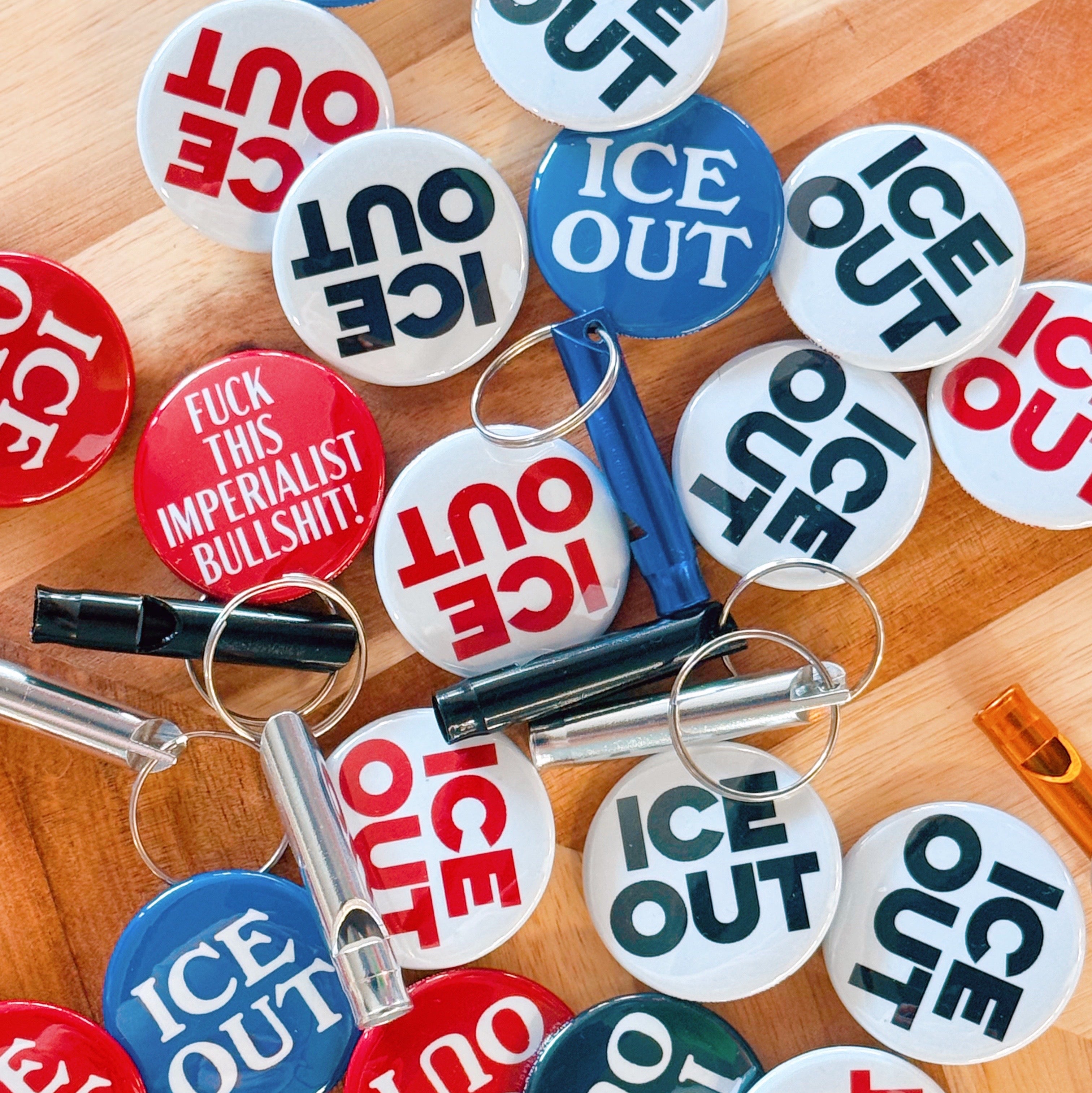 1x random “ICE OUT” pin 1.5"