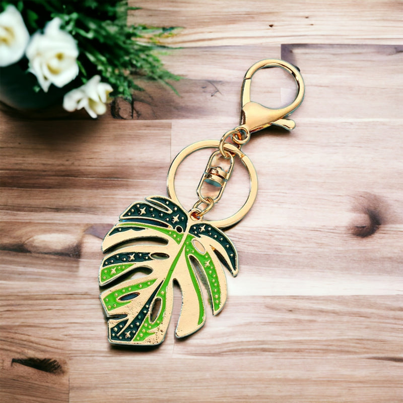 Monstera Golden Keychain