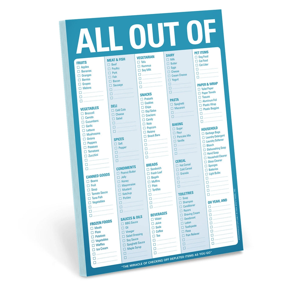 "All Out Of" Grocery List (Blue) - Notepad