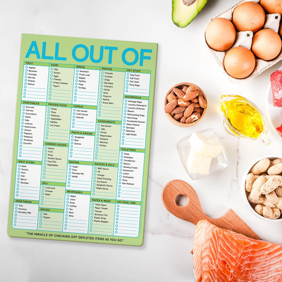 "All Out Of" Grocery List (Green) - Notepad